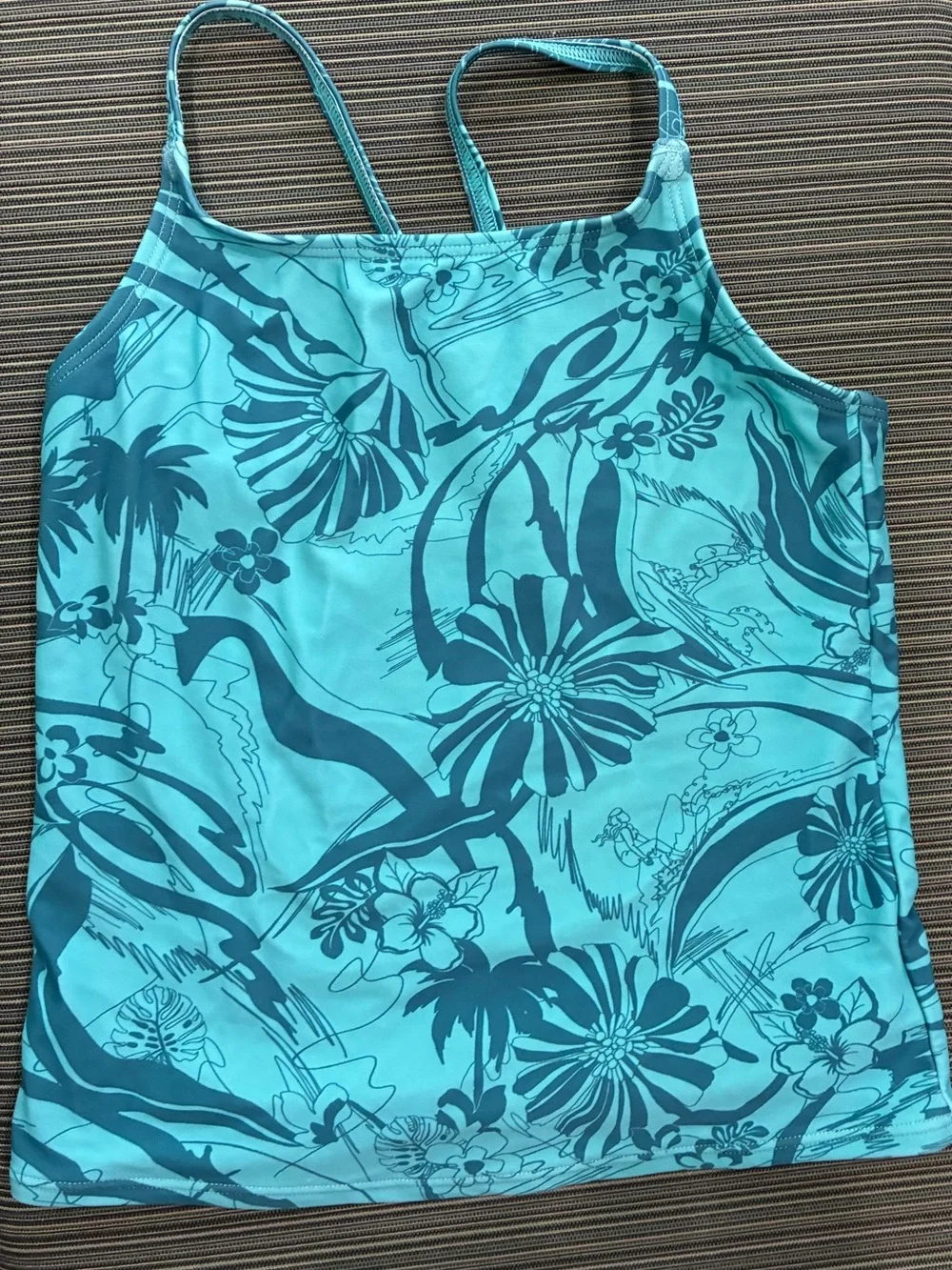 Athleta girl S 7 Turquoise Floral swim surf dream tankini Top beach pool active